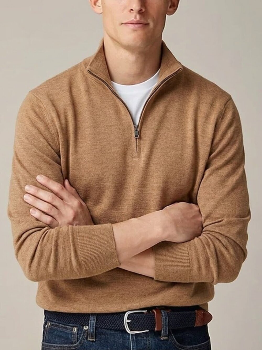 J. Crew Men's Merino Wool Half Zip Long Sleeve Sweater Brown Size M NWT